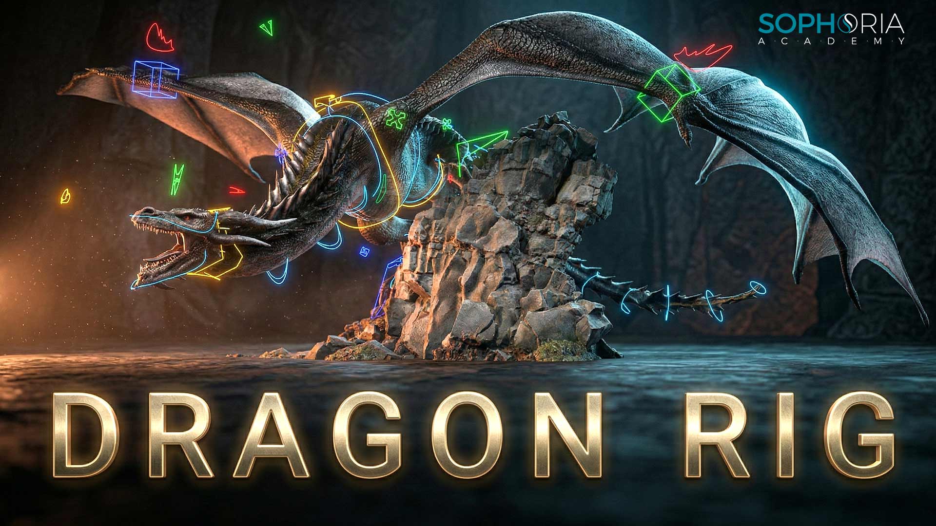 Maya dragon rig used for practicing creature flight and locomotion